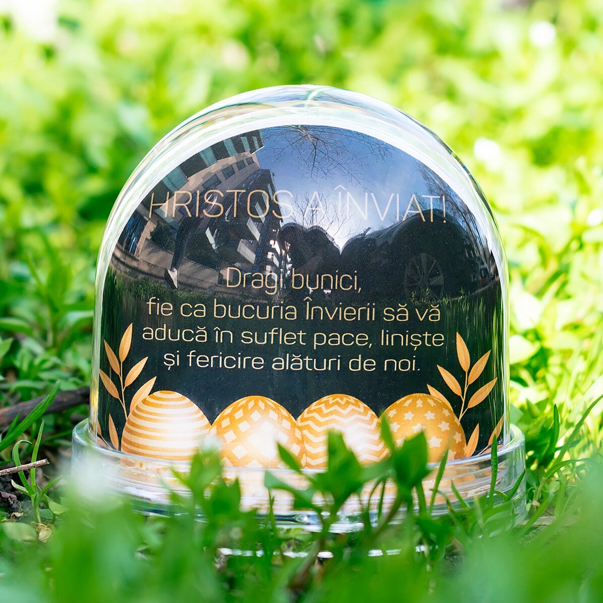 Globo de escritorio personalizado con foto y texto: ¡Feliz Pascua!