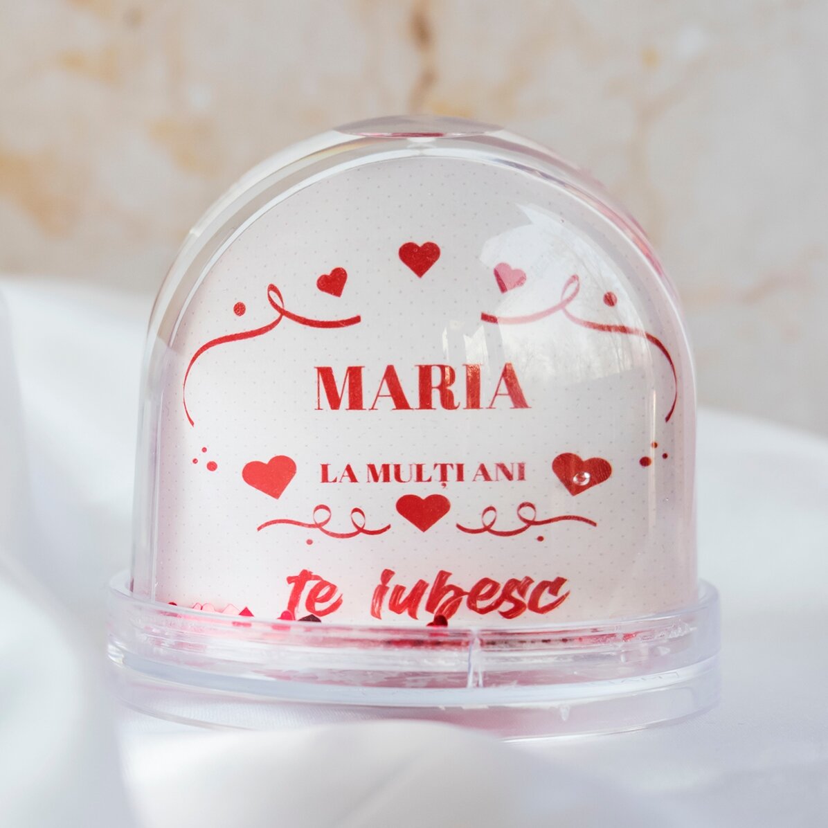 Globo de escritorio personalizado con foto y texto - La fiesta del amor
