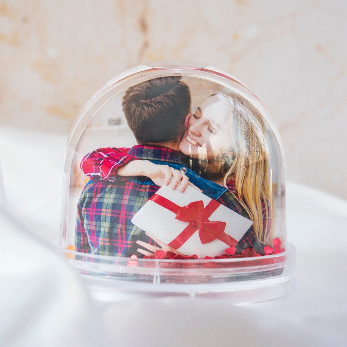 Globo de escritorio personalizado con foto y texto - La fiesta del amor
