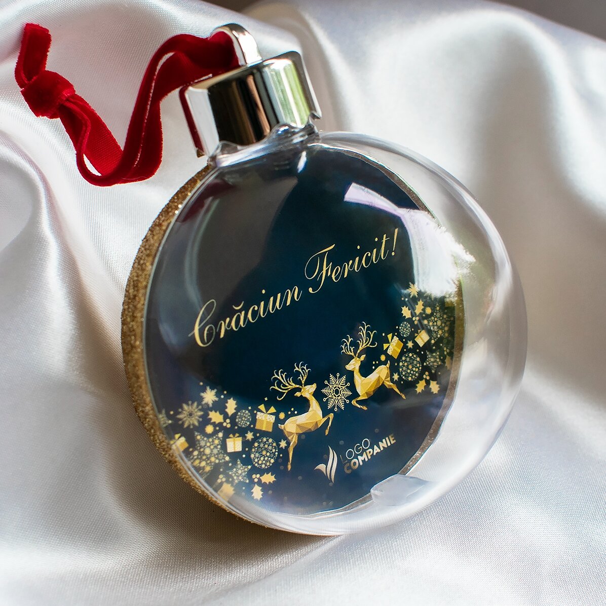 Bola de Navidad personalizada con logotipo y mensaje - Historia de Navidad