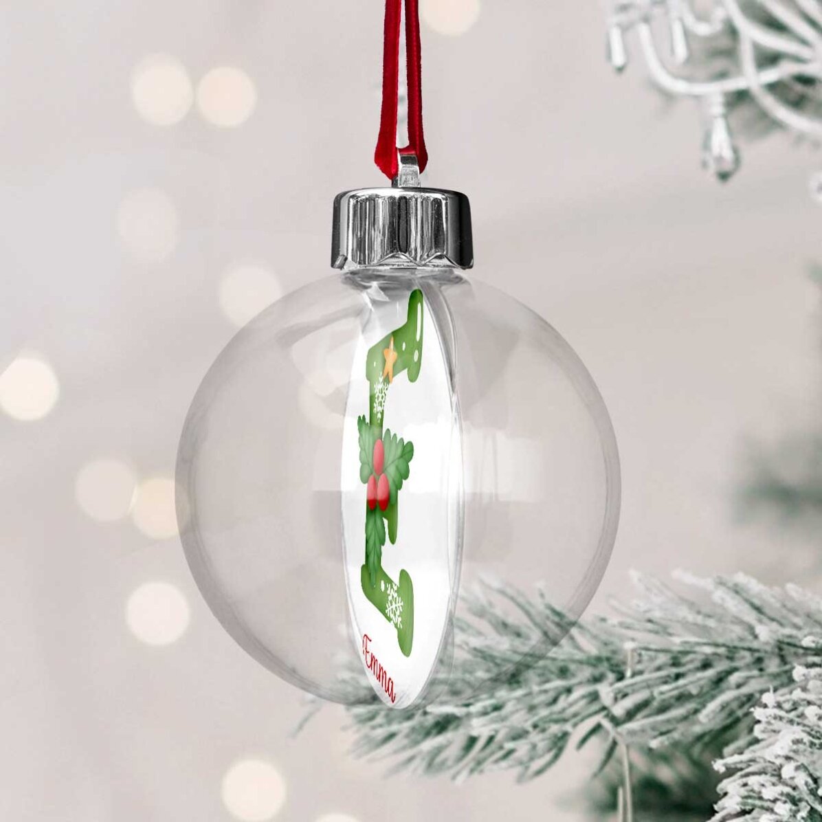 Customised transparent globe with a photo and message on both sides - Merry Christmas!