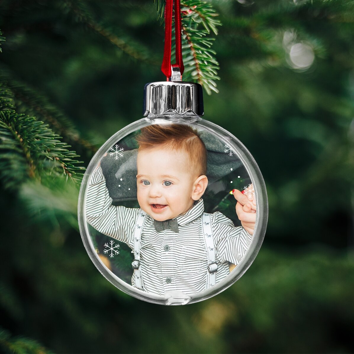 Bola de Navidad transparente personalizada por ambos lados con texto y foto - Navidad con TraLaLa