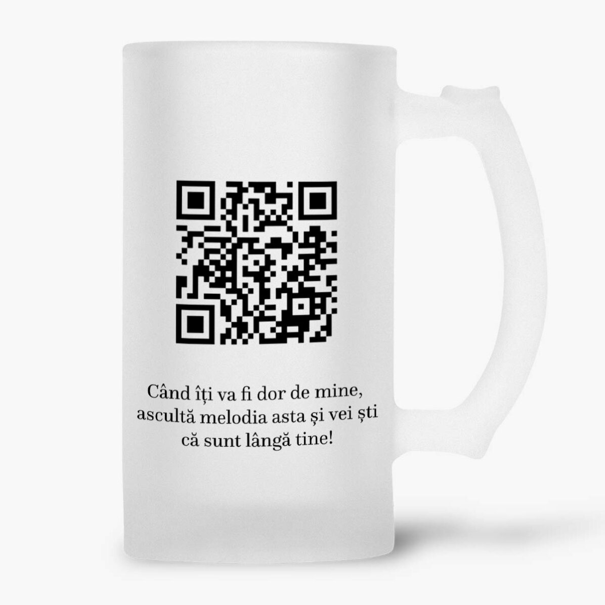 Jarra de cerveza personalizada con una foto, un mensaje y un código QR