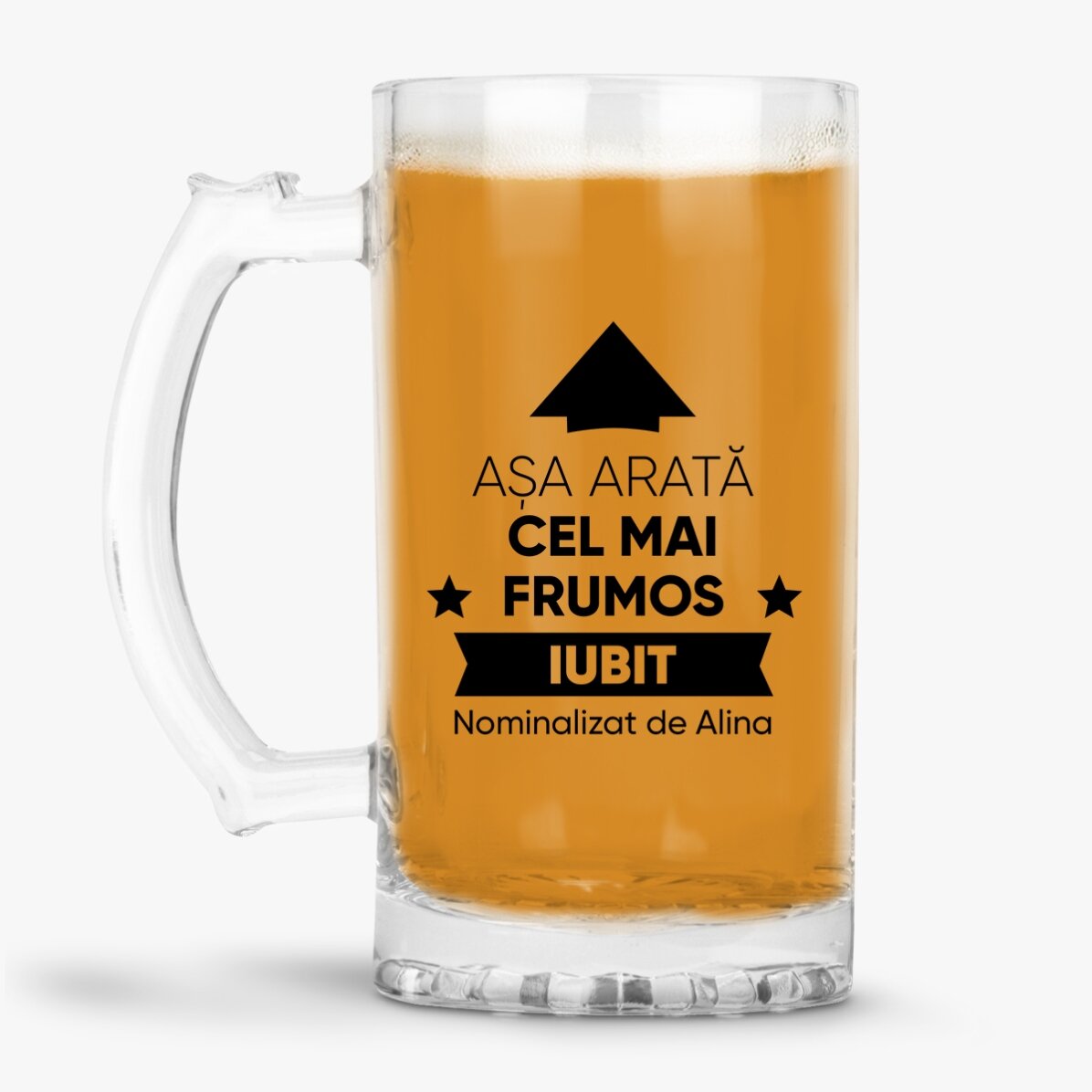 Jarra de cerveza personalizada con texto: así es como queda