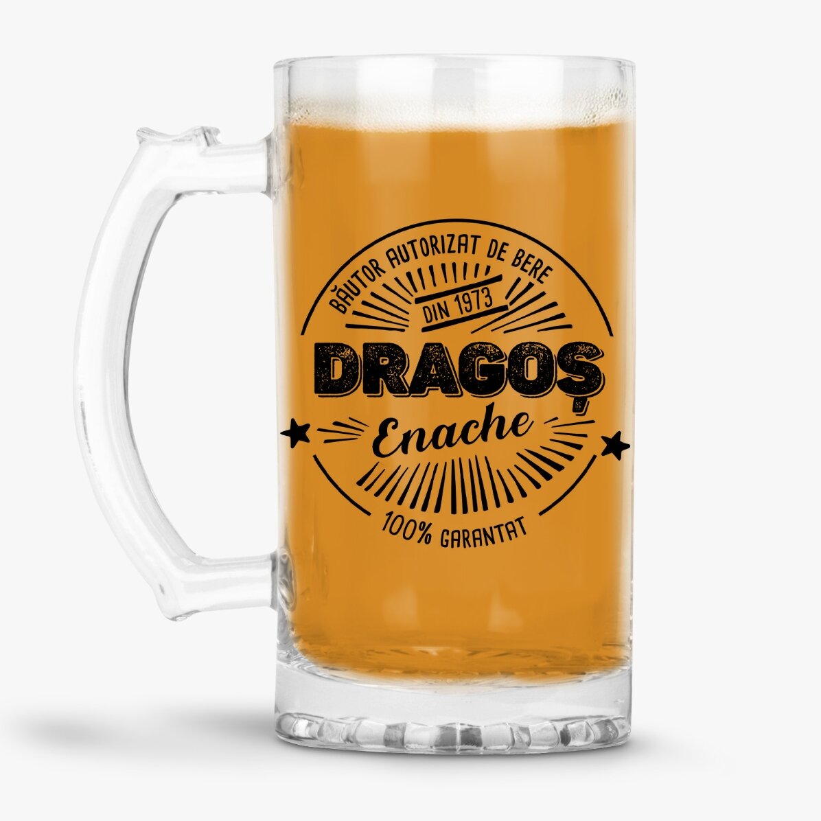 Jarra de cerveza personalizada con texto: «Bebedor de cerveza autorizado»