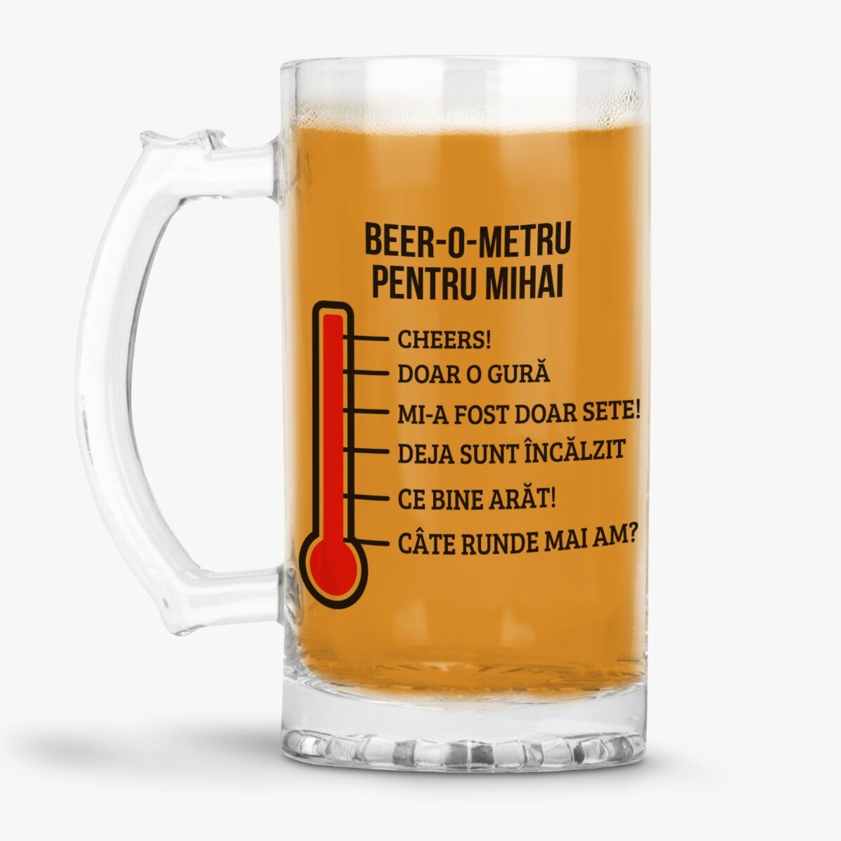 Jarra de cerveza personalizada con texto - Beer-o-meter