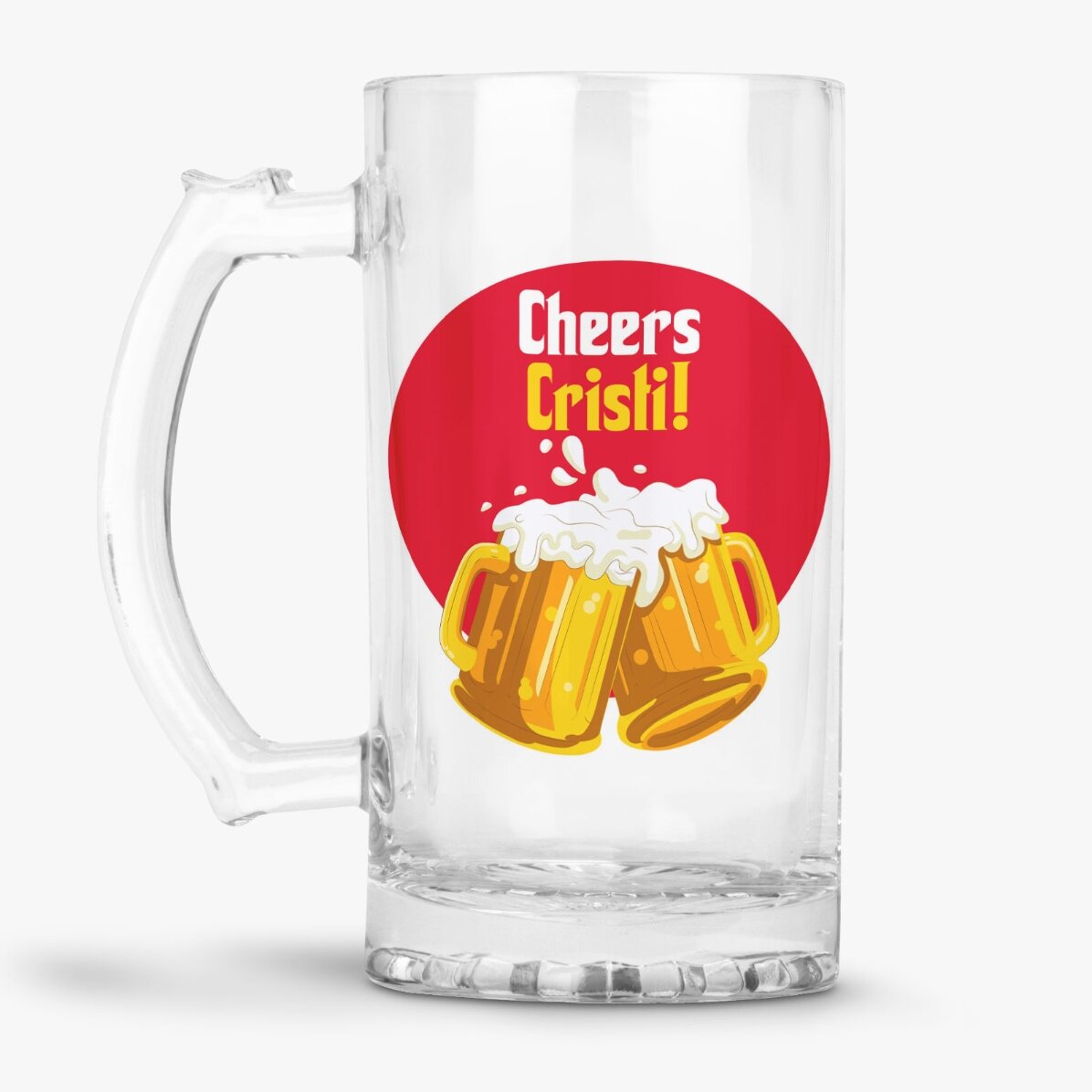 Jarra de cerveza personalizada con texto: «¡Salud!»