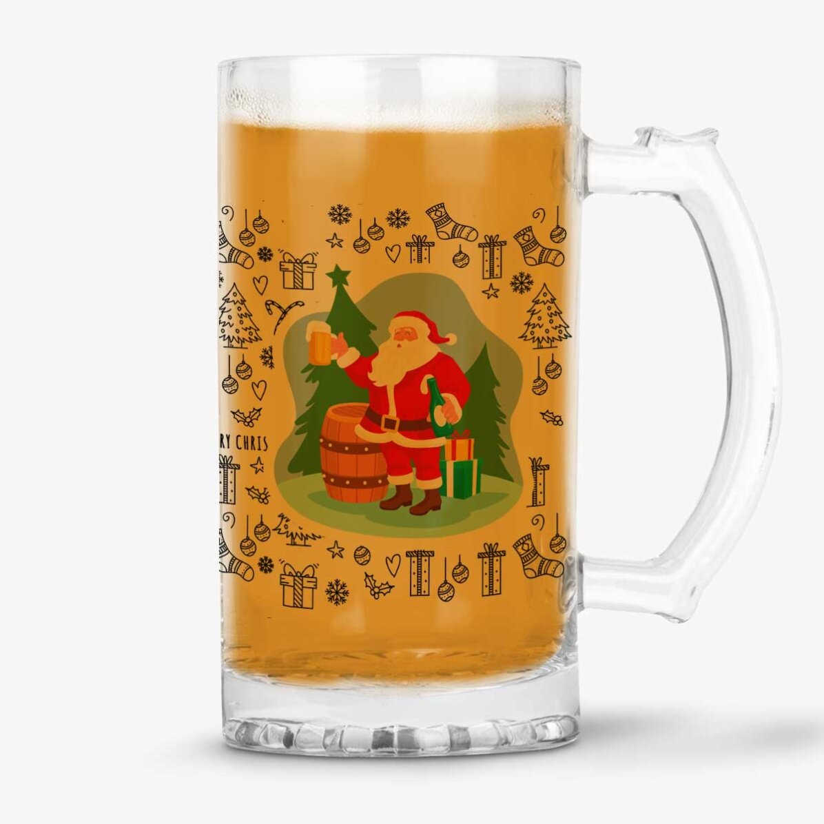 Jarra de cerveza personalizada con un mensaje navideño - Ho Ho Hold My Beer