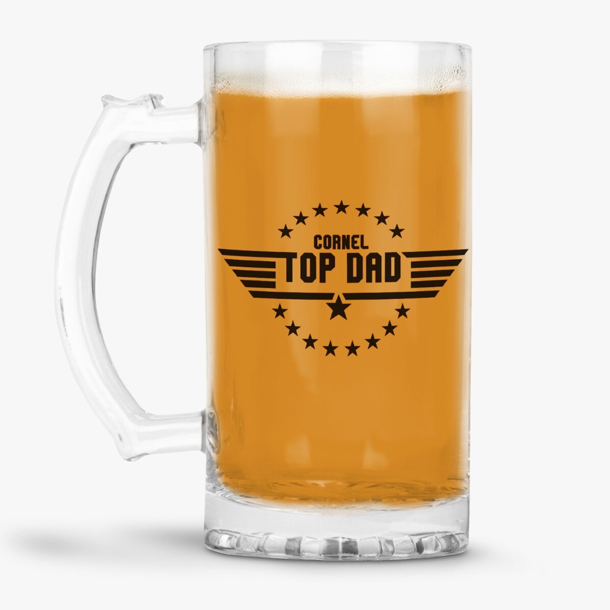 Jarra de cerveza personalizada con texto: «Top Dad»