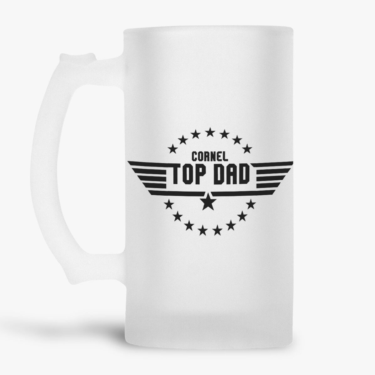 Jarra de cerveza personalizada con texto: «Top Dad»