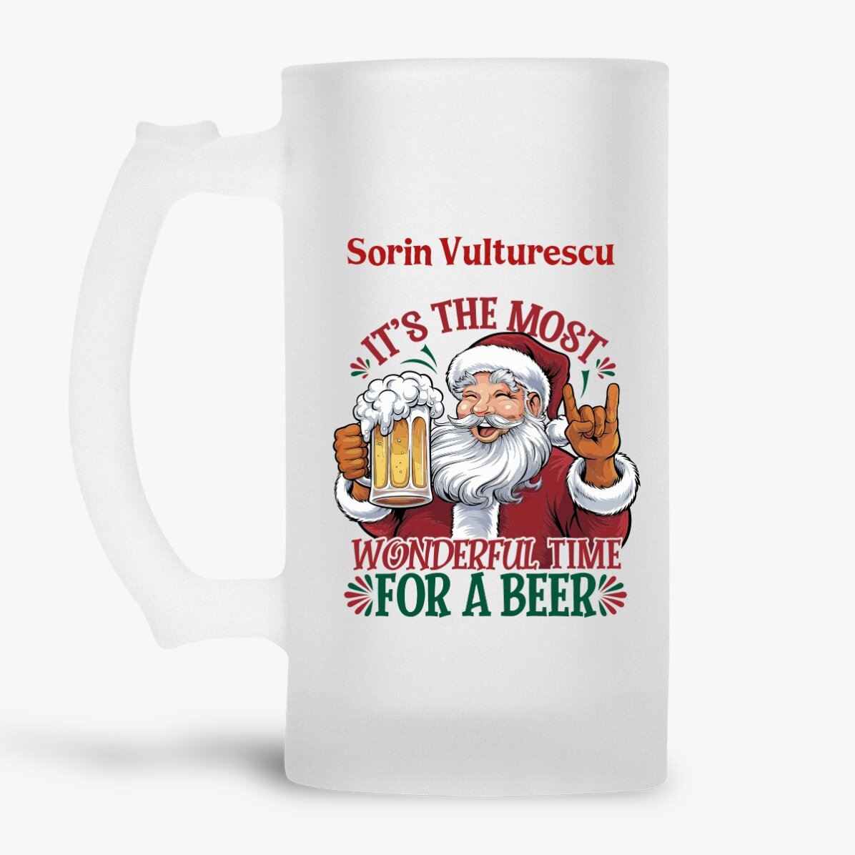 Jarra de cerveza personalizada con texto: «Wonderful time»