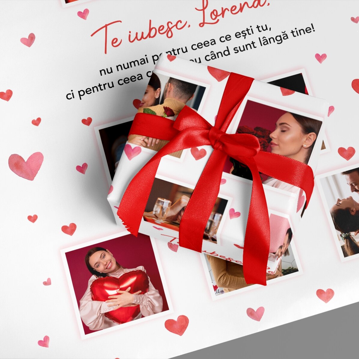 Papel de regalo personalizado con 10 fotos y un mensaje - Love