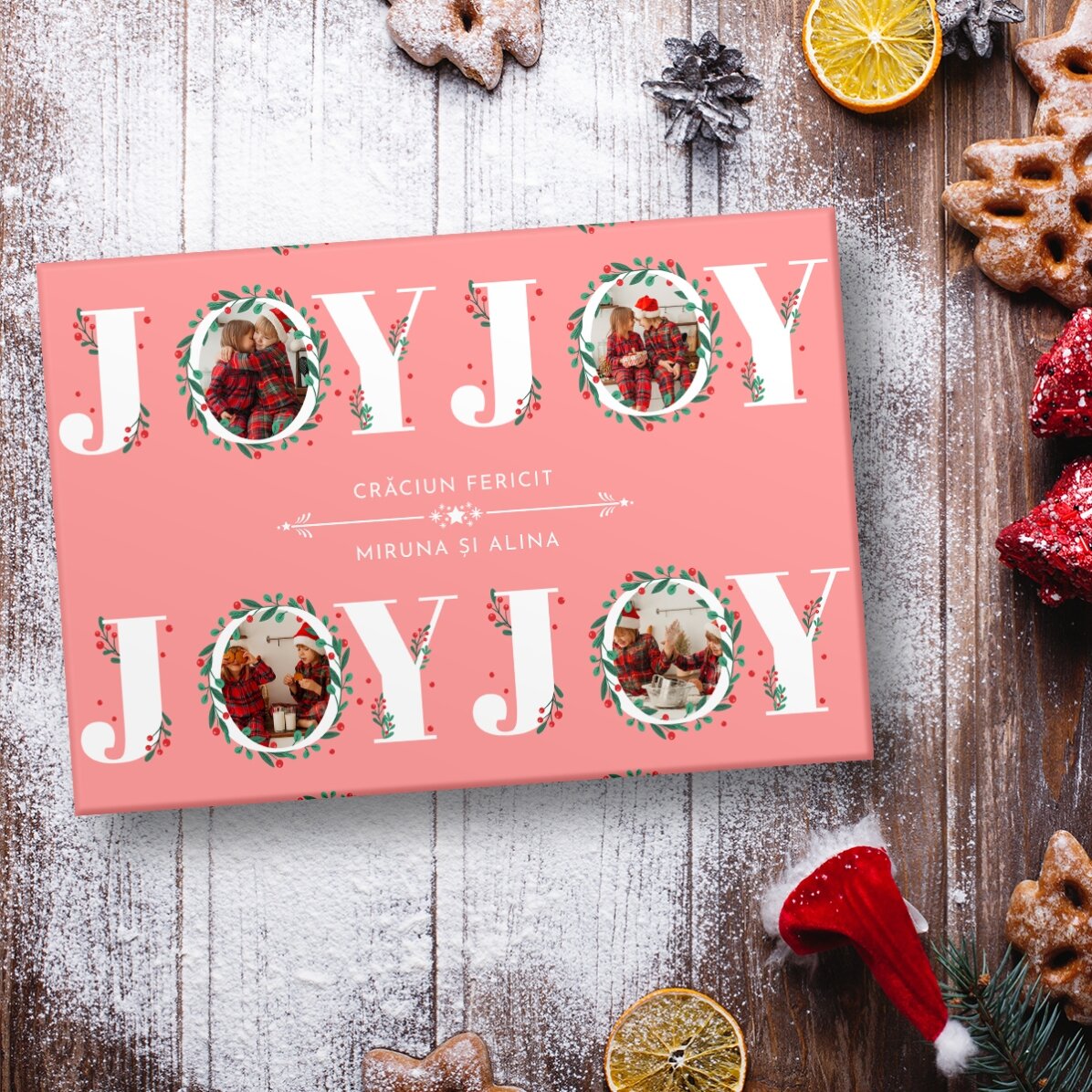 Papel de regalo personalizado con 12 fotos y texto - Joy