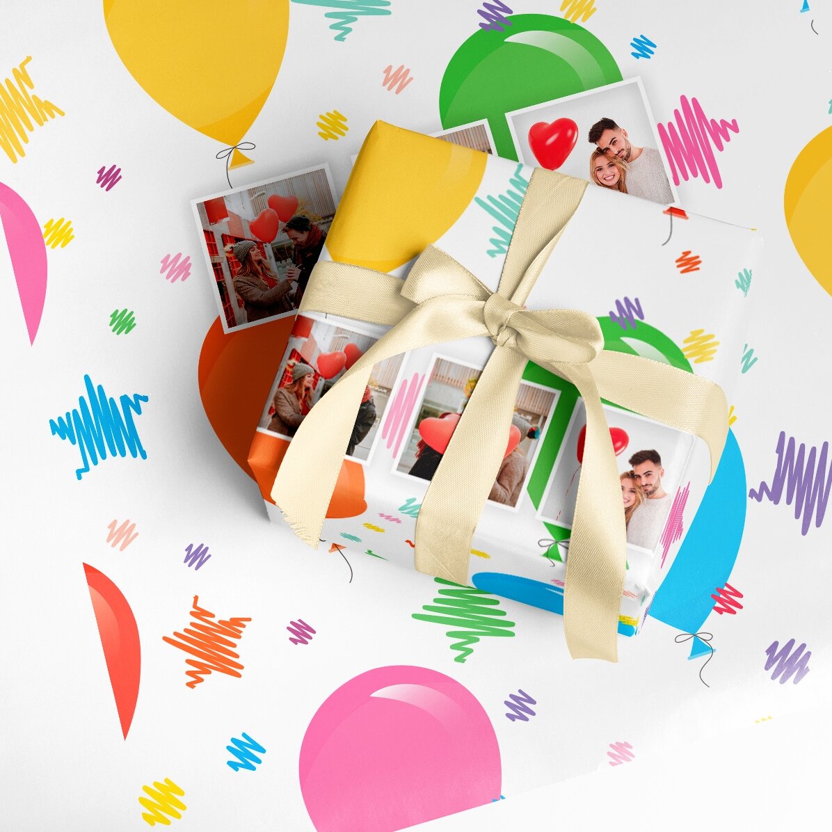 Papel de regalo personalizado con 3 fotos