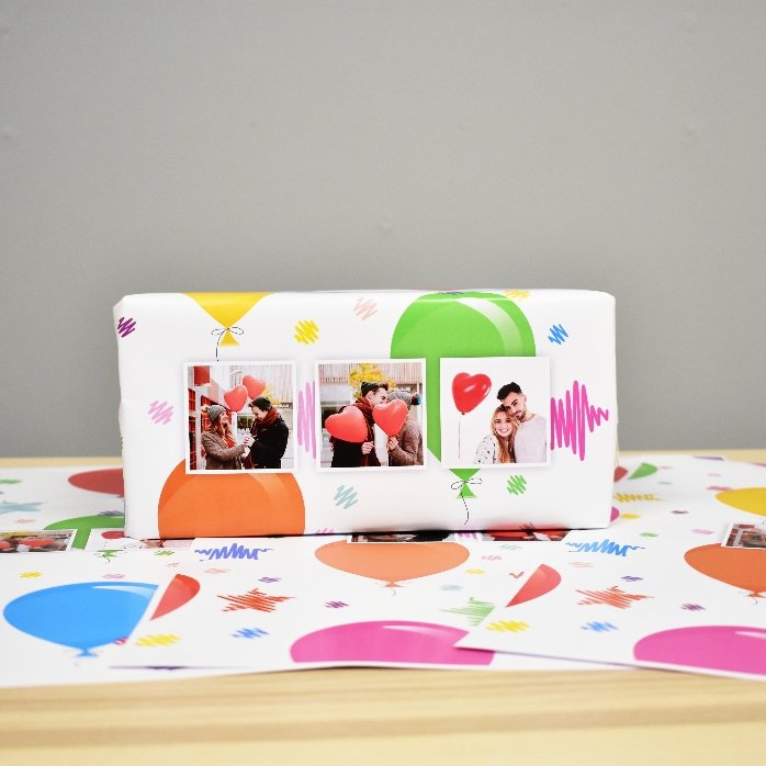 Papel de regalo personalizado con 3 fotos