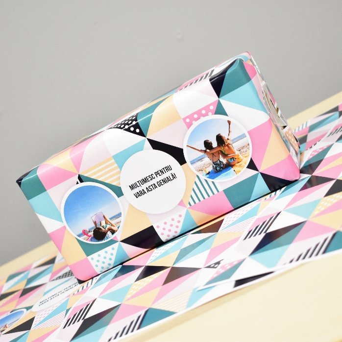 Papel de regalo personalizado con 2 fotos y texto