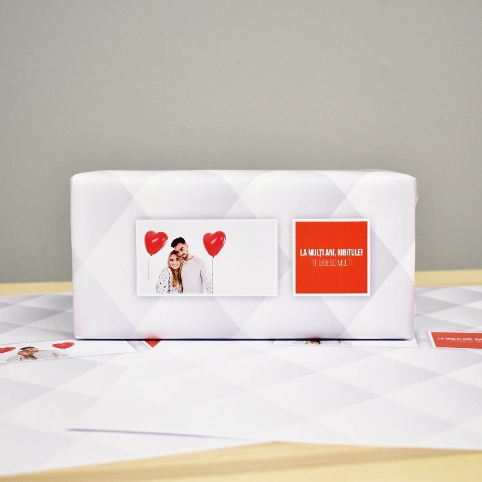Papel de regalo personalizado con una foto y un texto
