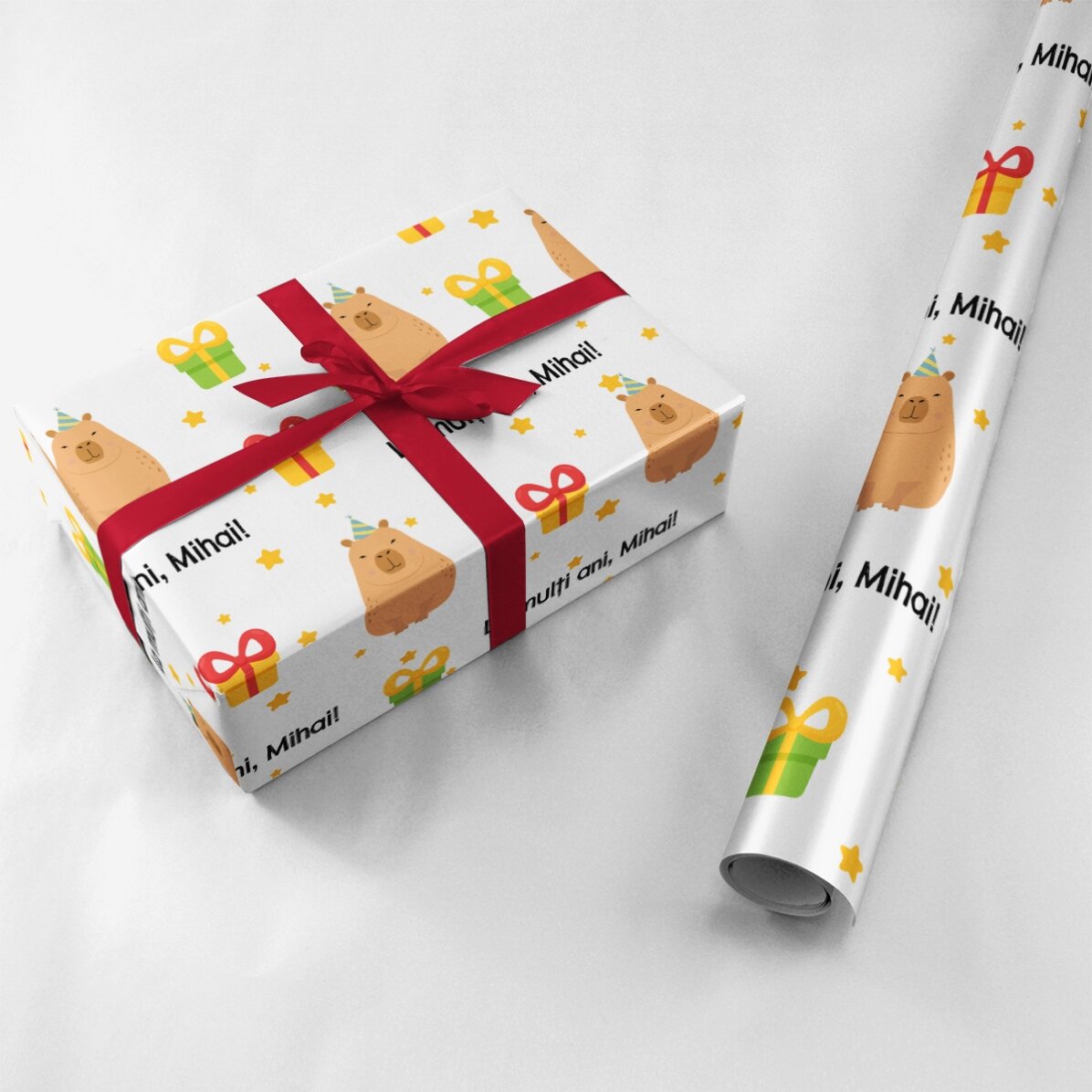 Personalised gift wrapping paper with text - Birthday Capybara