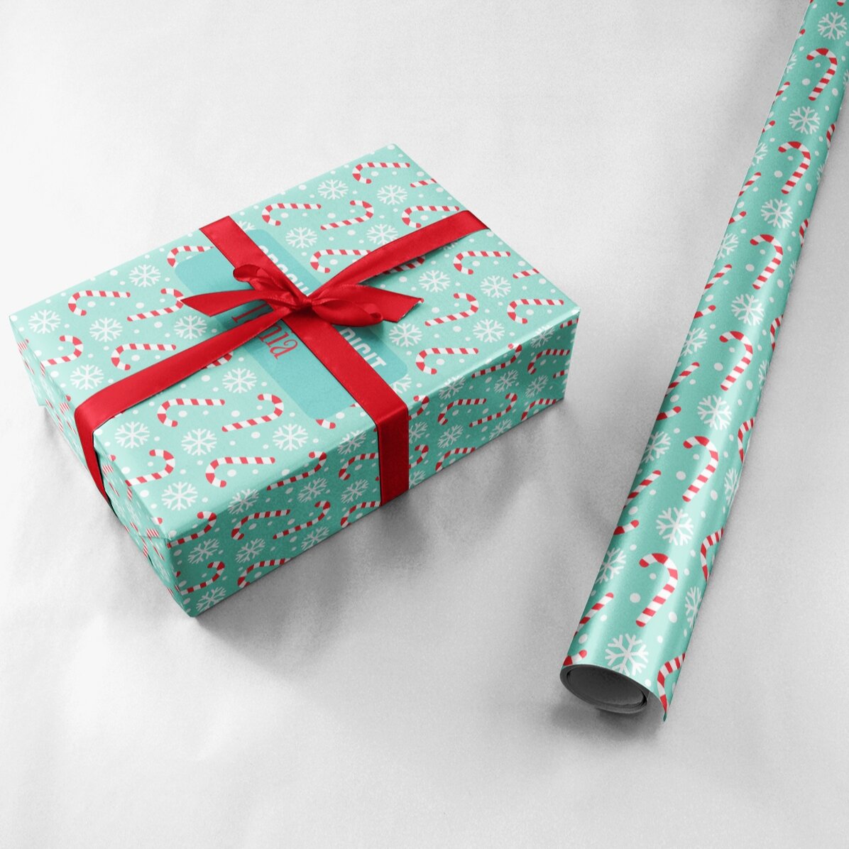 Papel de regalo personalizado con texto enmarcado - Candycane