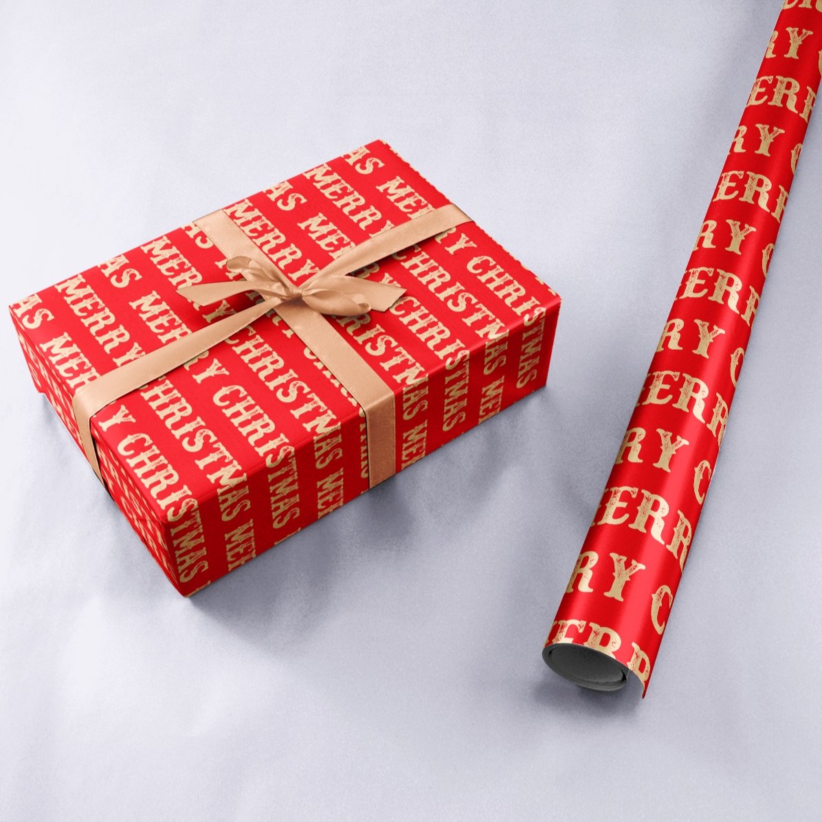 Papel de regalo personalizado con texto enmarcado: «Merry Christmas»