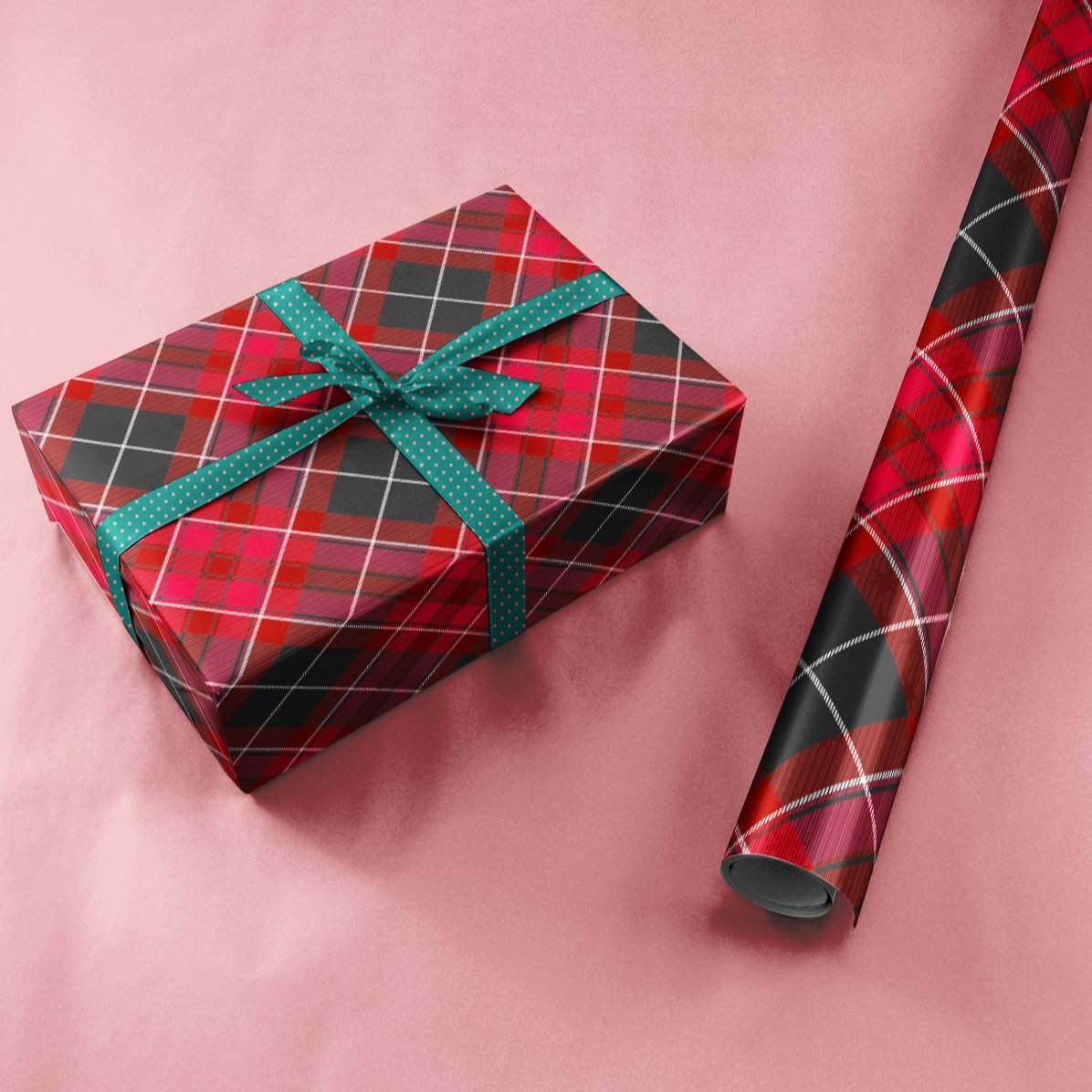 Papel de regalo personalizado con texto enmarcado - Tartán
