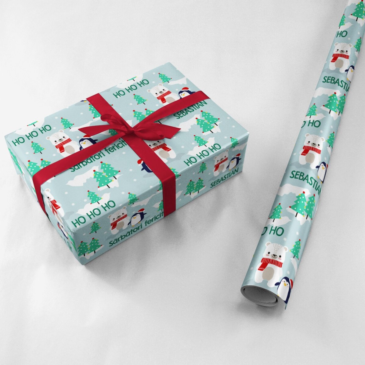 Papel de regalo personalizado con texto para niños - Navidad