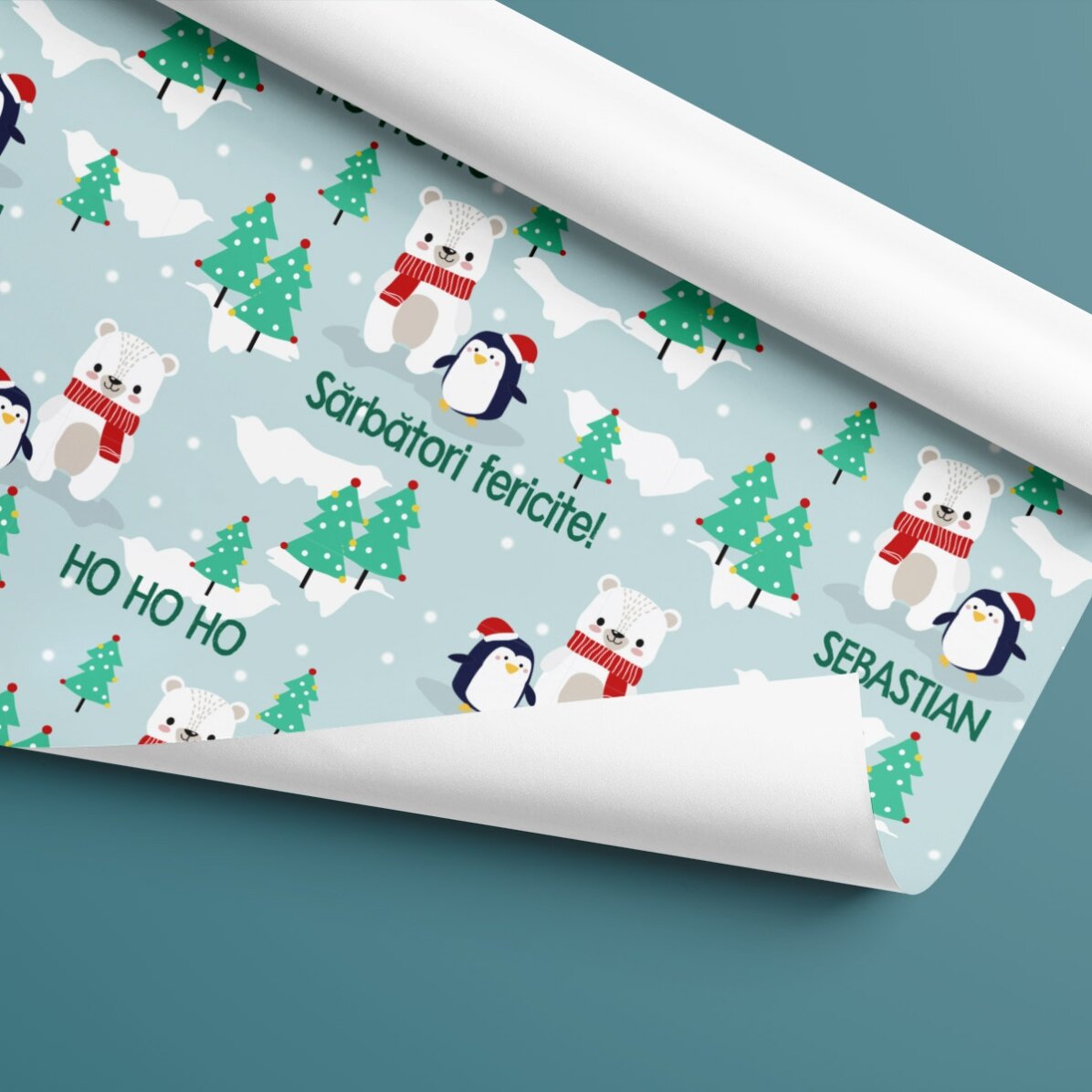 Papel de regalo personalizado con texto para niños - Navidad