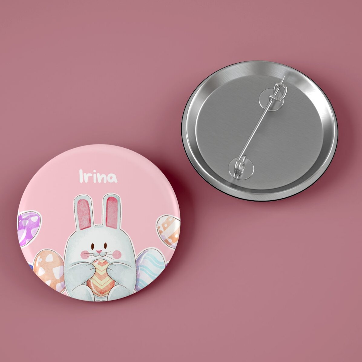 Personalised badge with Easter message - Bunny