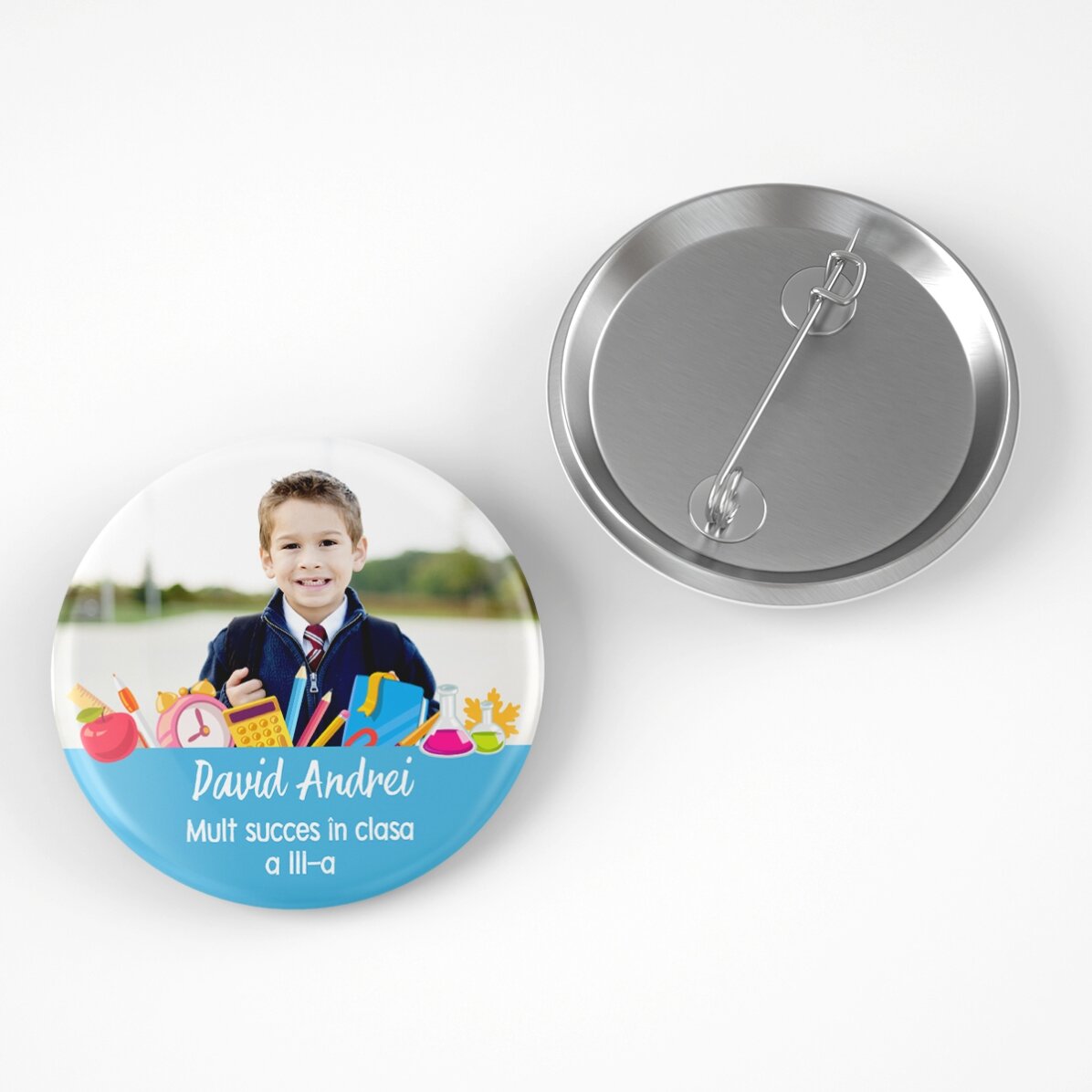 Insignia personalizada con foto y texto - Vuelta al cole