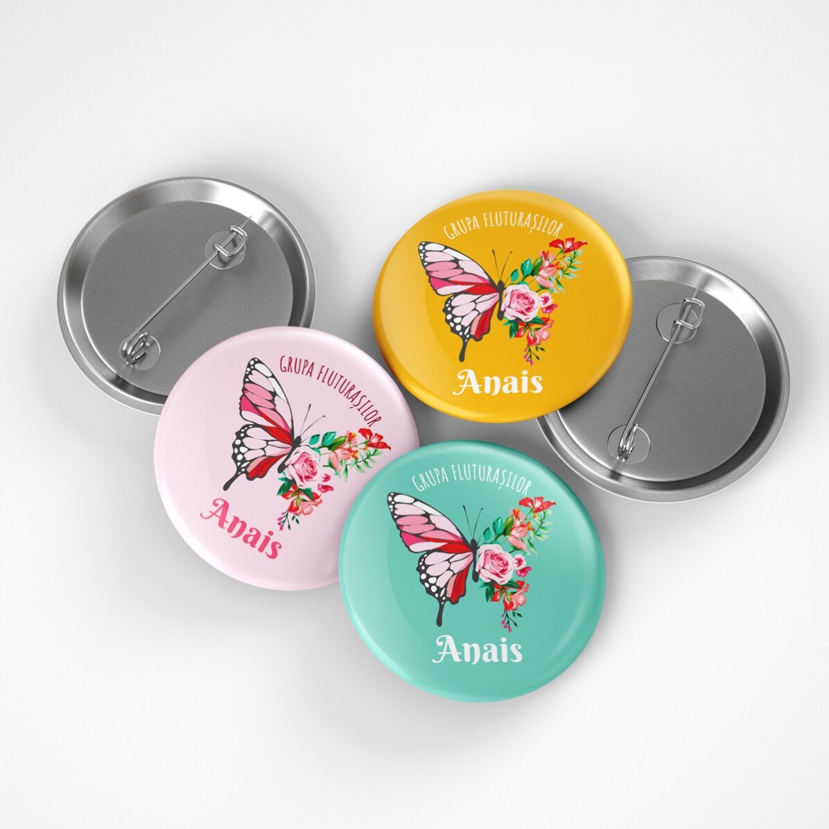 Insignia personalizada con texto - El grupo de las mariposas