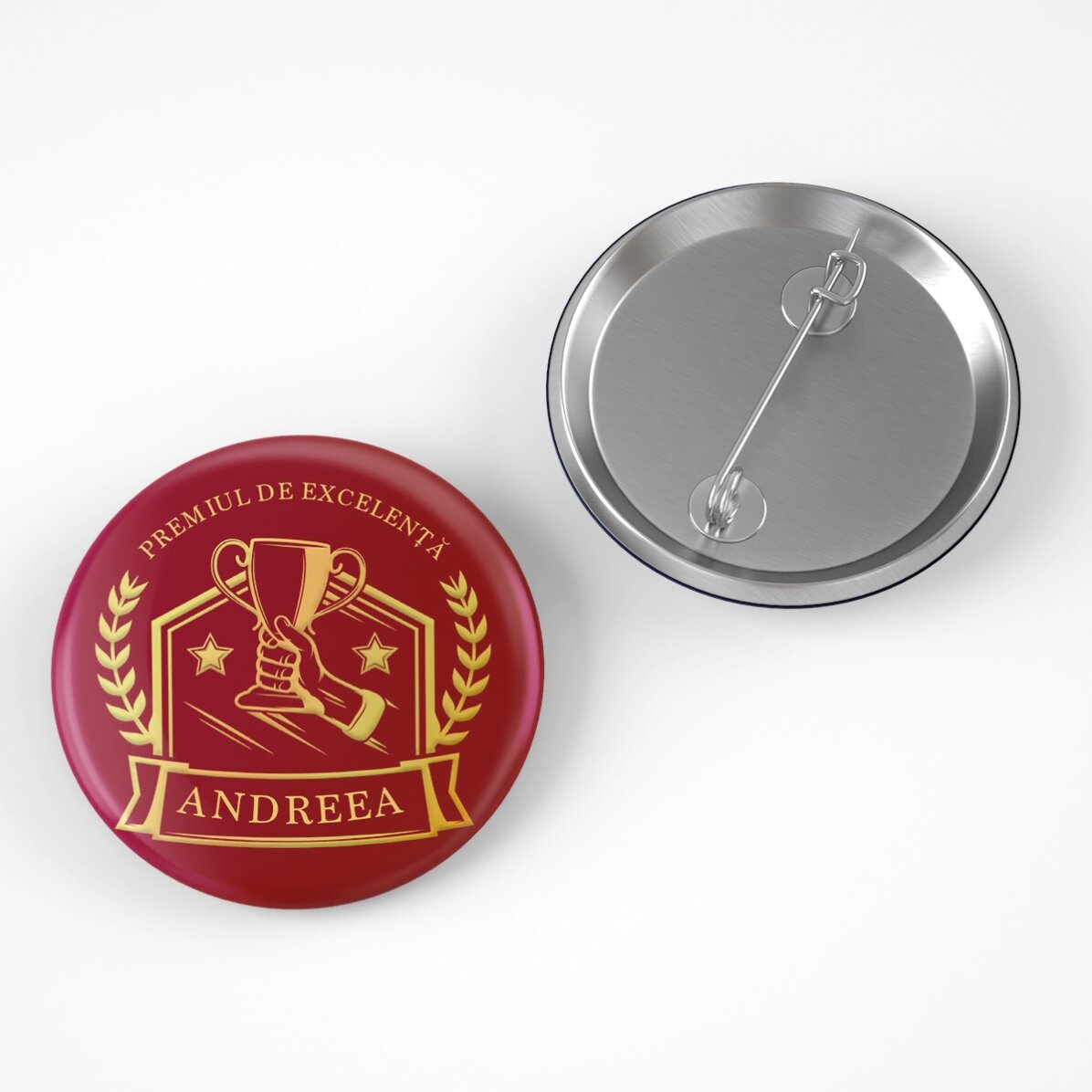 Personalised badge with text for champions