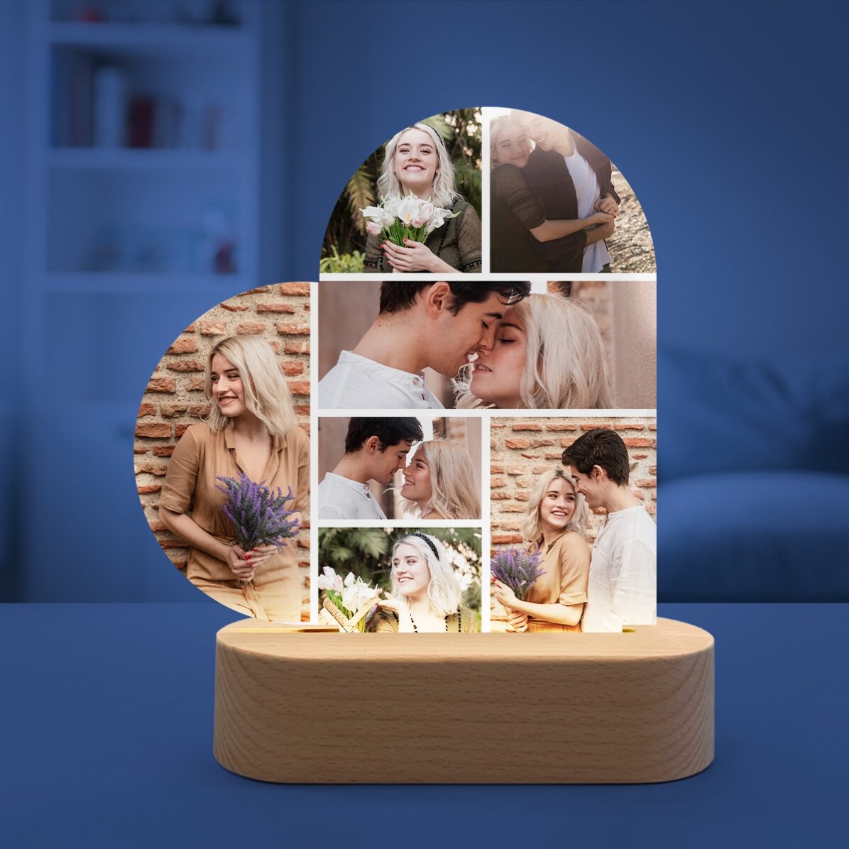 Lámpara LED de noche con forma de corazón personalizada con 7 fotos