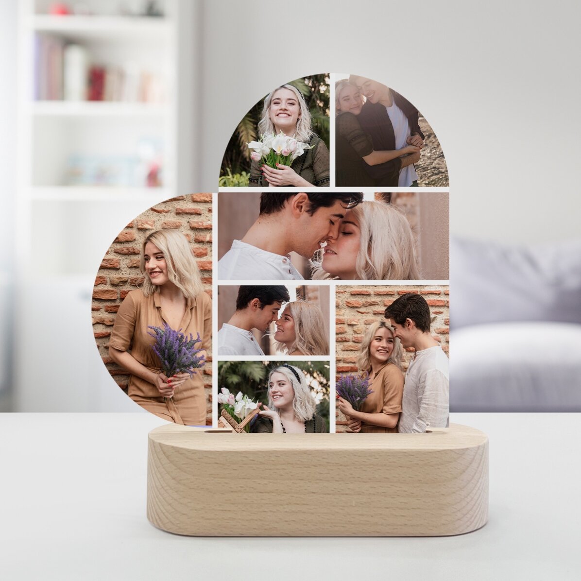 Lámpara LED de noche con forma de corazón personalizada con 7 fotos
