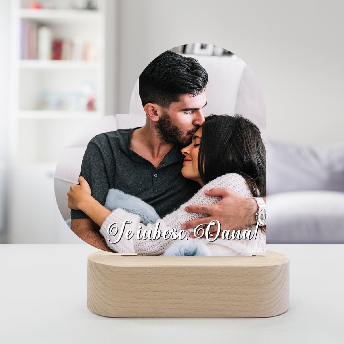 Lámpara LED de noche con forma de corazón personalizada con una foto y un mensaje