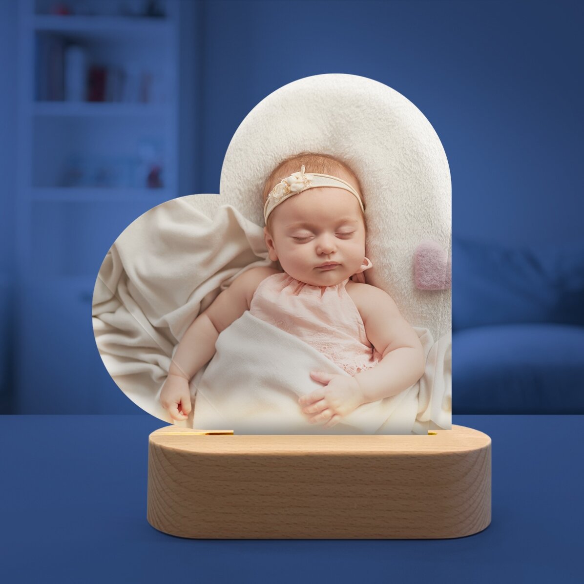 Lámpara LED de noche con forma de corazón personalizada con una foto