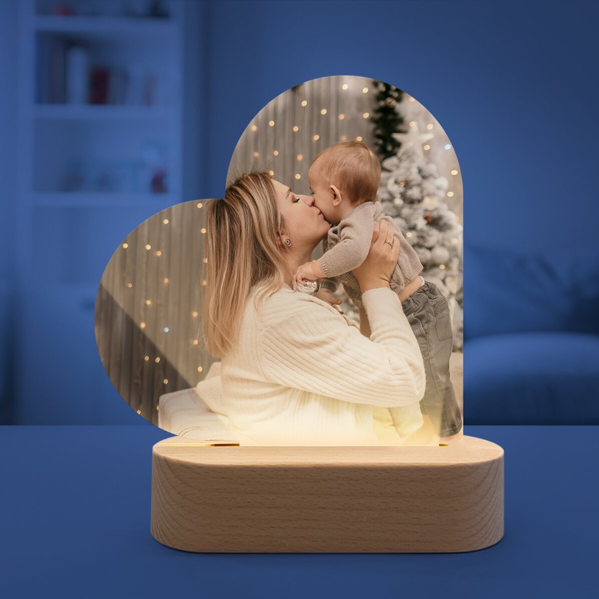 Lámpara LED de noche con forma de corazón personalizada con una foto