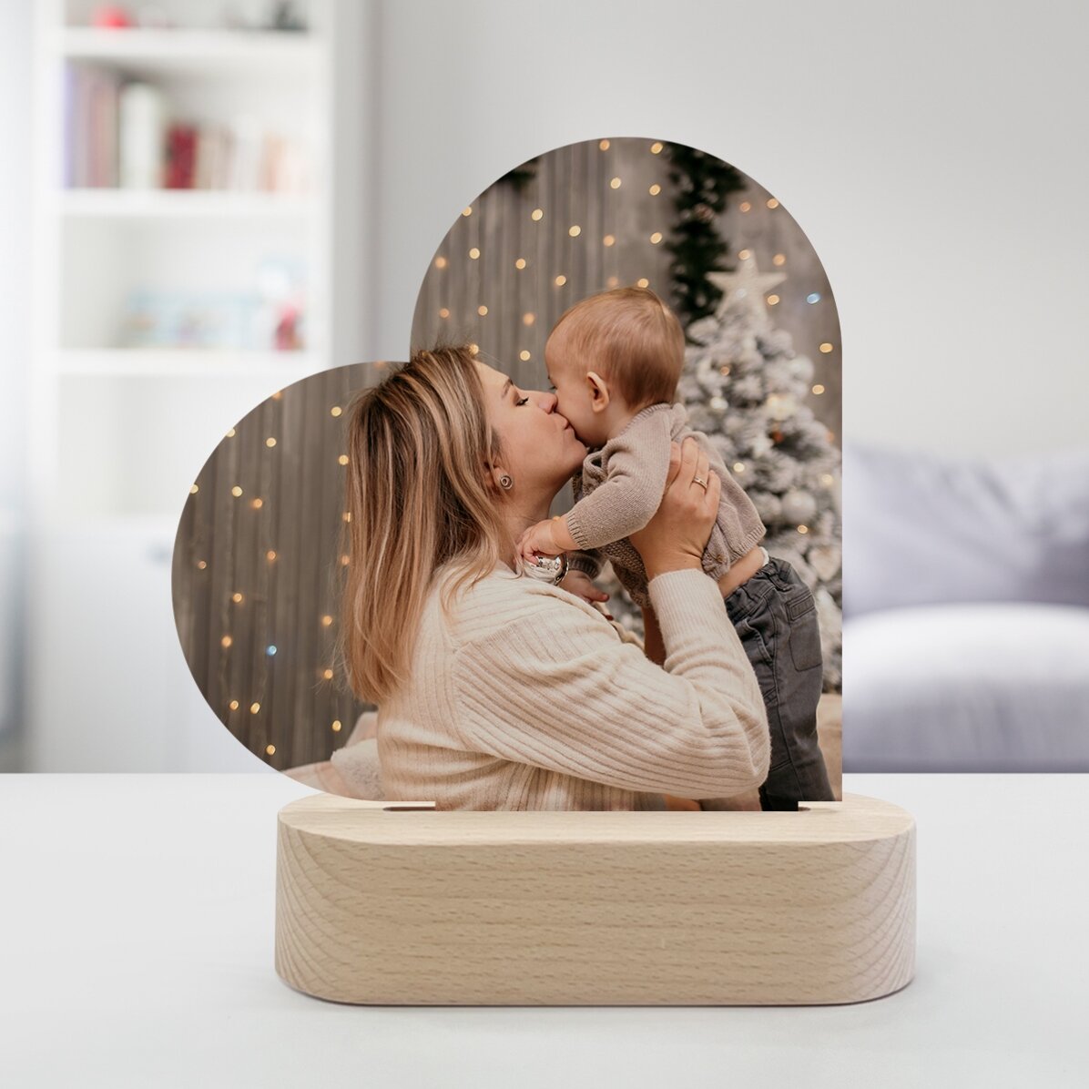 Lámpara LED de noche con forma de corazón personalizada con una foto