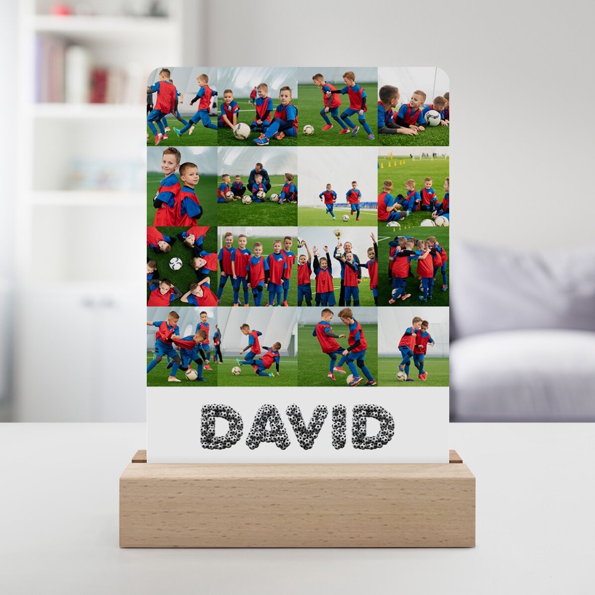 Lámpara de noche LED personalizada con 16 fotos y nombre - Fútbol