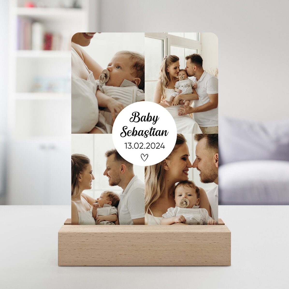 Lámpara LED de noche personalizada con 4 fotos y texto