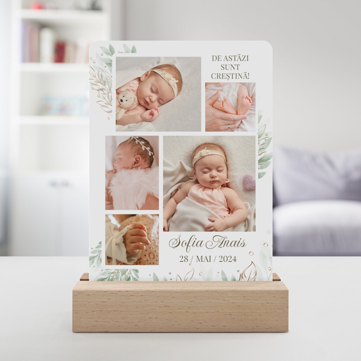 Lámpara LED de noche personalizada con 5 fotos y texto - bebé