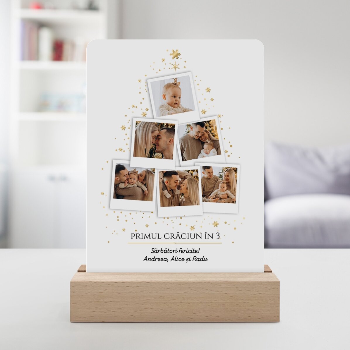 Lámpara LED de noche personalizada con 6 fotos y un mensaje - Árbol de Navidad