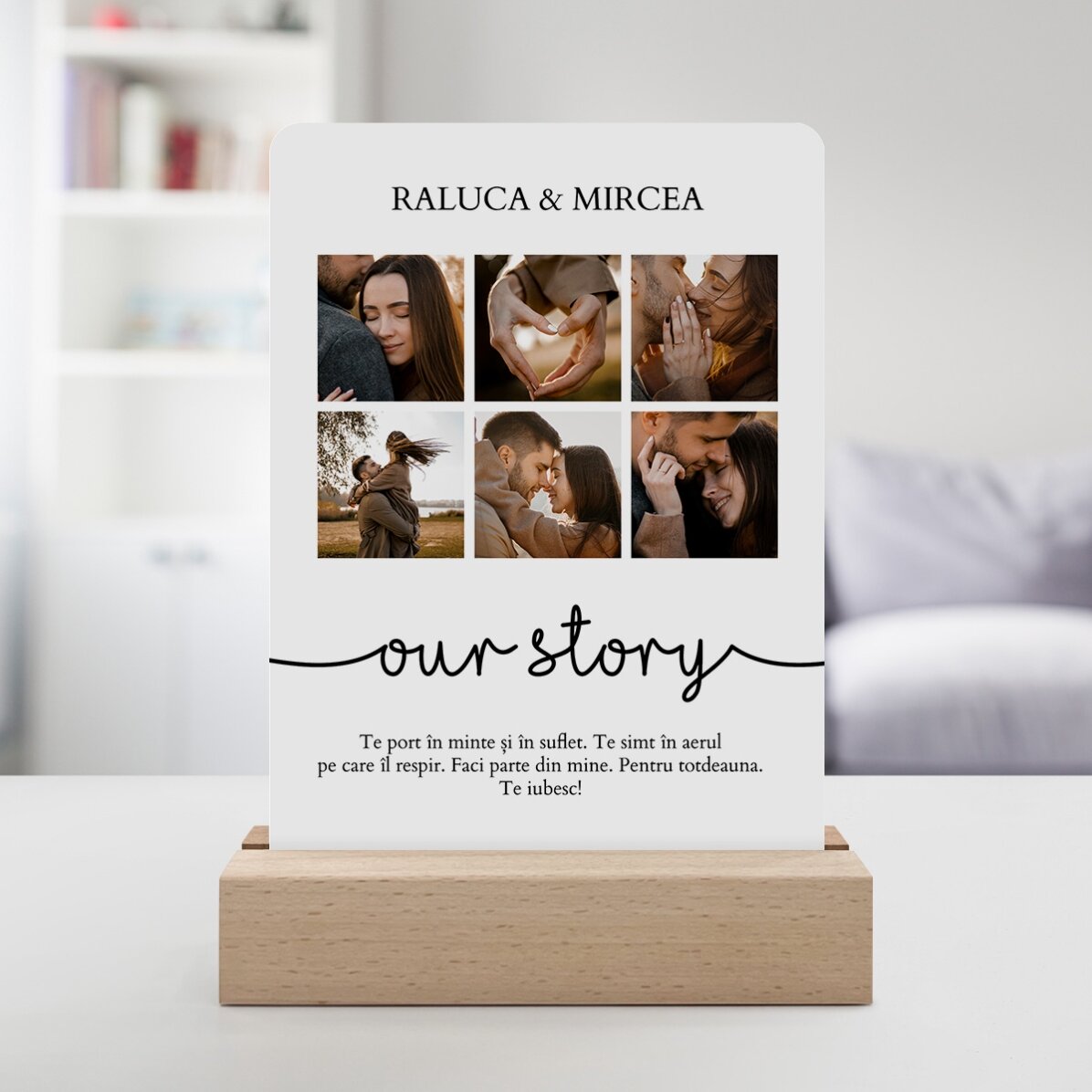 Lámpara LED de noche personalizada con 6 fotos y un mensaje - Nuestra historia