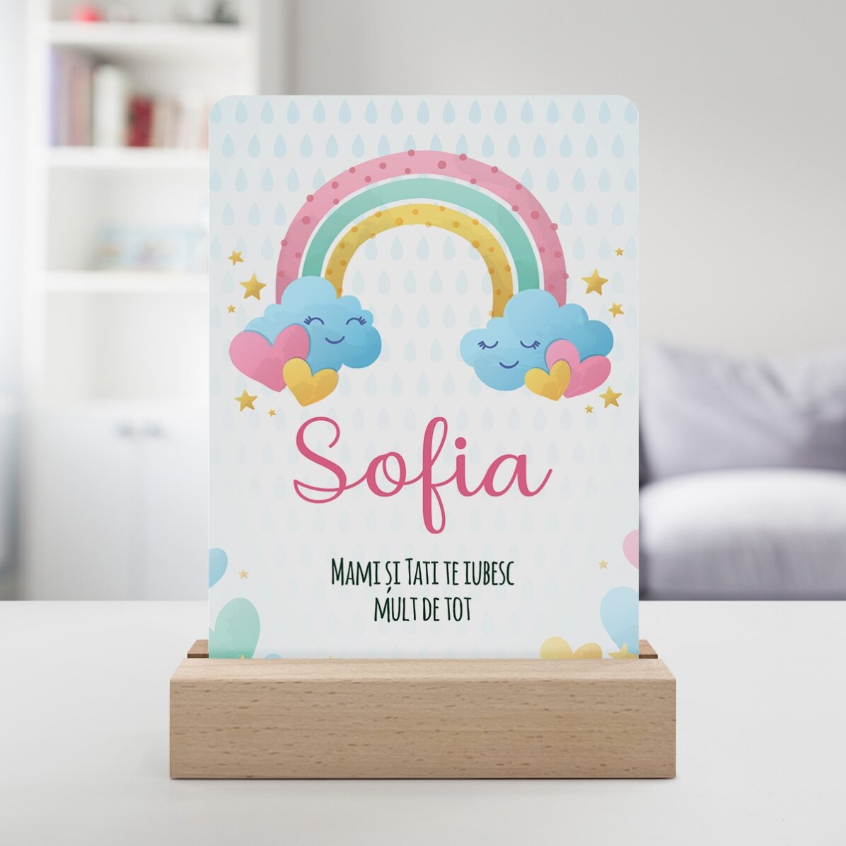 Lámpara LED de noche personalizada con nombre y mensaje - Arcoíris
