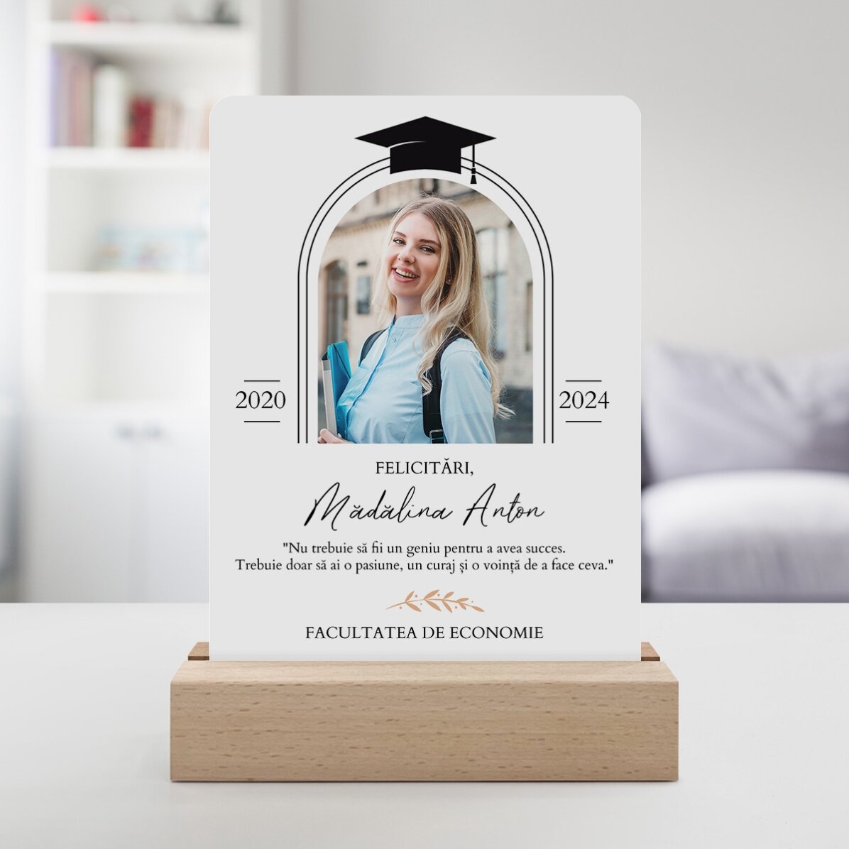 Lámpara LED de noche personalizada con una foto y un mensaje - Graduación