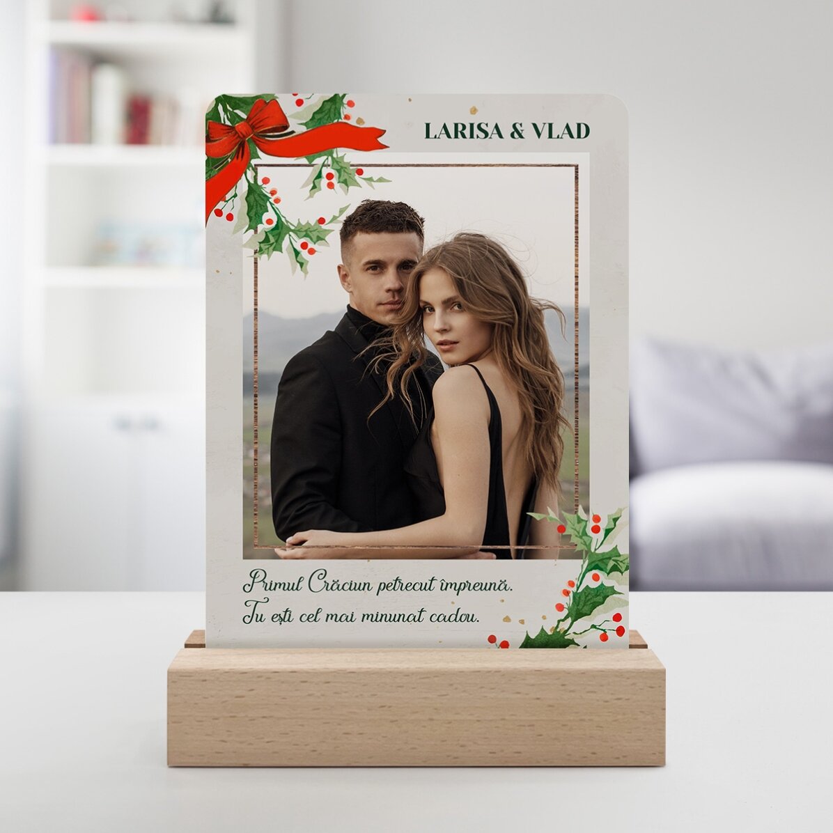 Lámpara LED de noche personalizada con una foto y un mensaje - Navidad