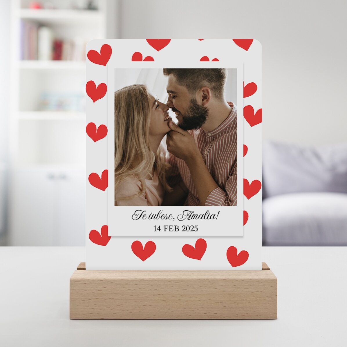 Lámpara LED de noche personalizada con una foto y un mensaje - Corazoncitos