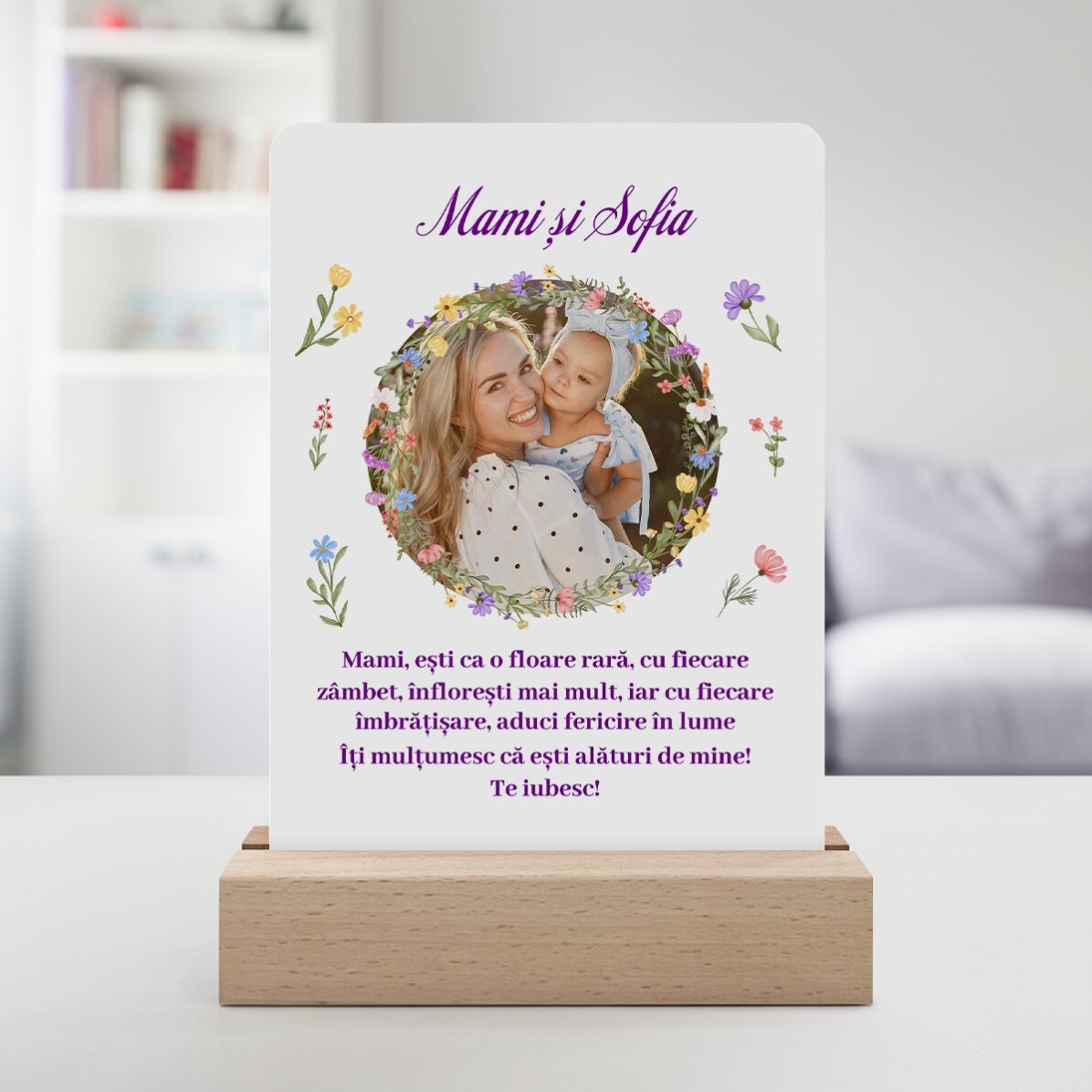 Lámpara LED de noche personalizada con una foto y un texto - Primavera