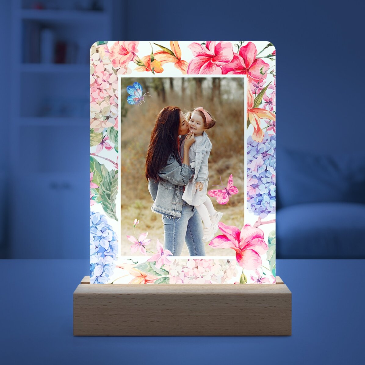 Lámpara LED de noche personalizada con una foto - Flores de primavera
