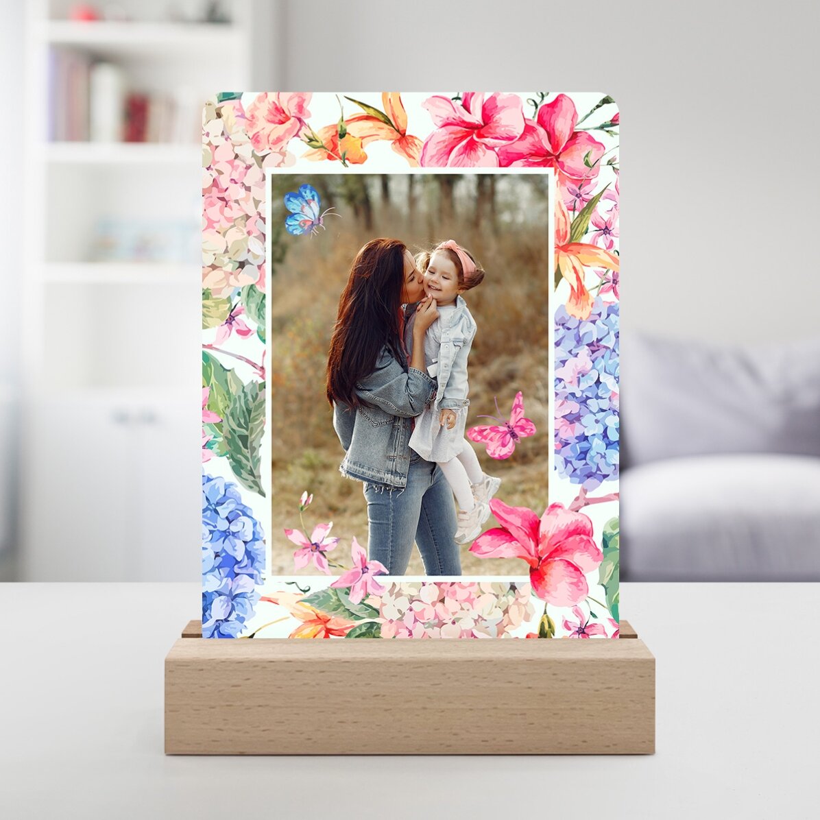 Lámpara LED de noche personalizada con una foto - Flores de primavera