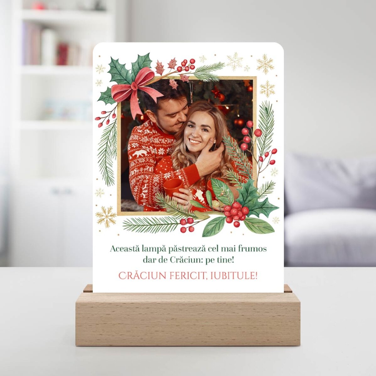 Lámpara LED de noche personalizada con foto y mensaje: ¡Feliz Navidad!